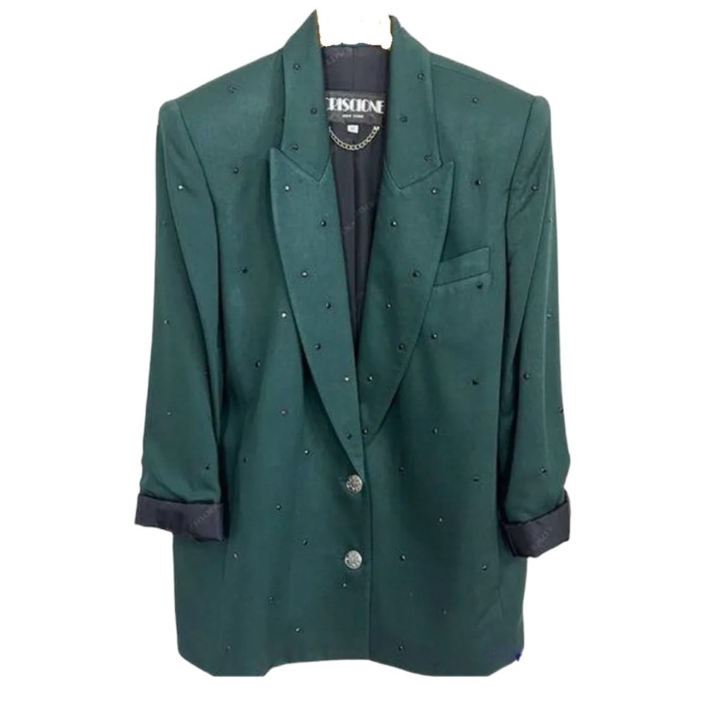 Vintage Criscione Bedazzled Shimmery Oversized Blazer Hunter Green